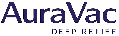 AuraVac Deep Relief logo in purple on a white background